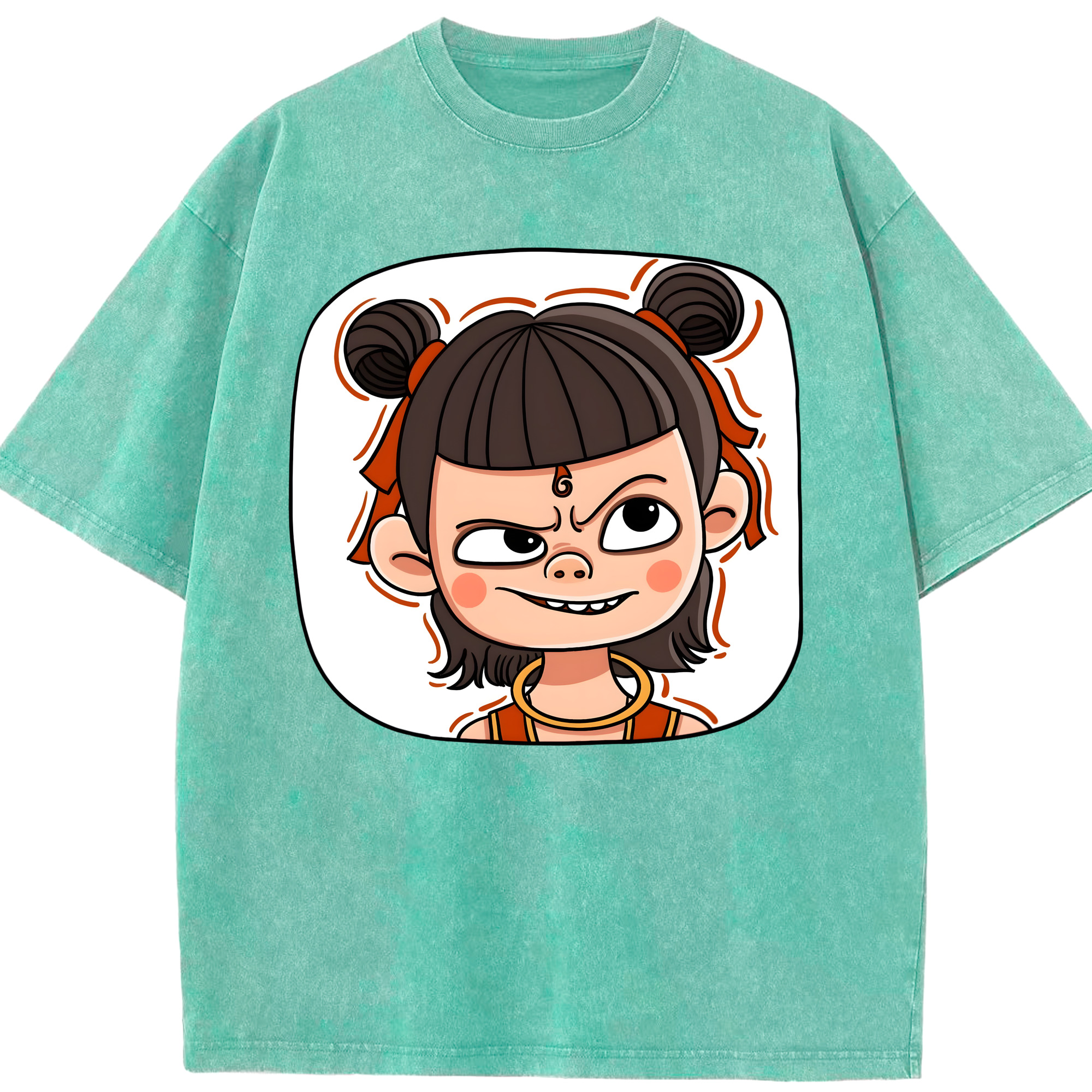 （画像用） Ne Zha 2 ナタ 魔童の大暴れ 綿100% ヴィンテージ風 半袖Tシャツ（フロントプリント）